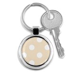 Polka Dots - White on Champagne Orange Key Chain (Round)