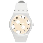 Polka Dots - White on Champagne Orange Round Plastic Sport Watch (M)