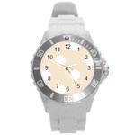 Polka Dots - White on Champagne Orange Round Plastic Sport Watch (L)