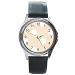 Polka Dots - White on Champagne Orange Round Metal Watch