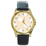 Polka Dots - White on Champagne Orange Round Gold Metal Watch