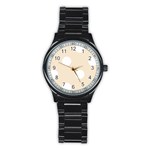 Polka Dots - White on Champagne Orange Stainless Steel Round Watch