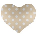 Polka Dots - White on Champagne Orange Large 19  Premium Heart Shape Cushion