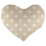 Polka Dots - White on Champagne Orange Large 19  Premium Flano Heart Shape Cushion