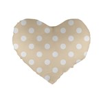 Polka Dots - White on Champagne Orange Standard 16  Premium Flano Heart Shape Cushion
