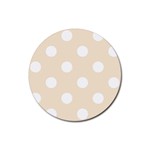 Polka Dots - White on Champagne Orange Rubber Coaster (Round)