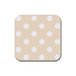 Polka Dots - White on Champagne Orange Rubber Coaster (Square)