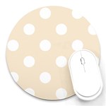 Polka Dots - White on Champagne Orange Round Mousepad
