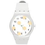 Polka Dots - Peach Orange on White Round Plastic Sport Watch (M)