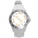 Polka Dots - Peach Orange on White Round Plastic Sport Watch (L)