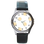 Polka Dots - Peach Orange on White Round Metal Watch