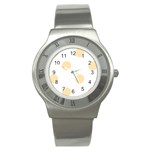 Polka Dots - Peach Orange on White Stainless Steel Watch