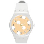 Polka Dots - White on Sunset Orange Round Plastic Sport Watch (M)
