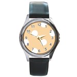 Polka Dots - White on Sunset Orange Round Metal Watch