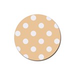 Polka Dots - White on Sunset Orange Rubber Round Coaster (4 pack)