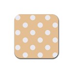 Polka Dots - White on Sunset Orange Rubber Coaster (Square)