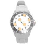 Polka Dots - Sunset Orange on White Round Plastic Sport Watch (L)