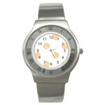 Polka Dots - Sunset Orange on White Stainless Steel Watch