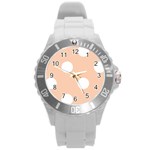 Polka Dots - White on Apricot Orange Round Plastic Sport Watch (L)