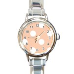 Polka Dots - White on Apricot Orange Round Italian Charm Watch