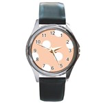 Polka Dots - White on Apricot Orange Round Metal Watch