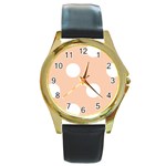 Polka Dots - White on Apricot Orange Round Gold Metal Watch