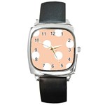Polka Dots - White on Apricot Orange Square Metal Watch