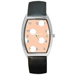 Polka Dots - White on Apricot Orange Barrel Style Metal Watch