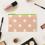 Polka Dots - White on Apricot Orange Canvas Cosmetic Bag (XS)