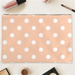 Polka Dots - White on Apricot Orange Cosmetic Bag (XXL)