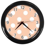 Polka Dots - White on Apricot Orange Wall Clock (Black)