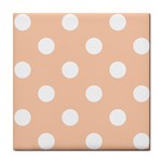 Polka Dots - White on Apricot Orange Tile Coaster