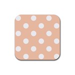 Polka Dots - White on Apricot Orange Rubber Coaster (Square)