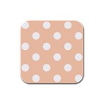 Polka Dots - White on Apricot Orange Rubber Square Coaster (4 pack)