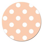 Polka Dots - White on Apricot Orange Magnet 5  (Round)