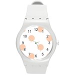 Polka Dots - Apricot Orange on White Round Plastic Sport Watch (M)