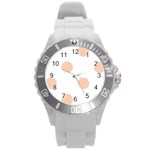 Polka Dots - Apricot Orange on White Round Plastic Sport Watch (L)