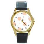 Polka Dots - Apricot Orange on White Round Gold Metal Watch