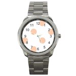 Polka Dots - Apricot Orange on White Sport Metal Watch