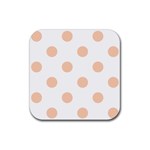 Polka Dots - Apricot Orange on White Rubber Coaster (Square)
