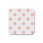 Polka Dots - Apricot Orange on White Rubber Square Coaster (4 pack)