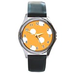 Polka Dots - White on Pastel Orange Round Metal Watch
