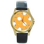 Polka Dots - White on Pastel Orange Round Gold Metal Watch