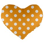 Polka Dots - White on Pastel Orange Large 19  Premium Flano Heart Shape Cushion