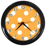 Polka Dots - White on Pastel Orange Wall Clock (Black)