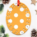 Polka Dots - White on Pastel Orange Oval Filigree Ornament (Two Sides)