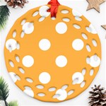 Polka Dots - White on Pastel Orange Round Filigree Ornament (Two Sides)