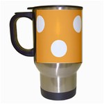 Polka Dots - White on Pastel Orange Travel Mug (White)