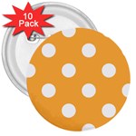 Polka Dots - White on Pastel Orange 3  Button (10 pack)