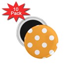 Polka Dots - White on Pastel Orange 1.75  Magnet (10 pack)